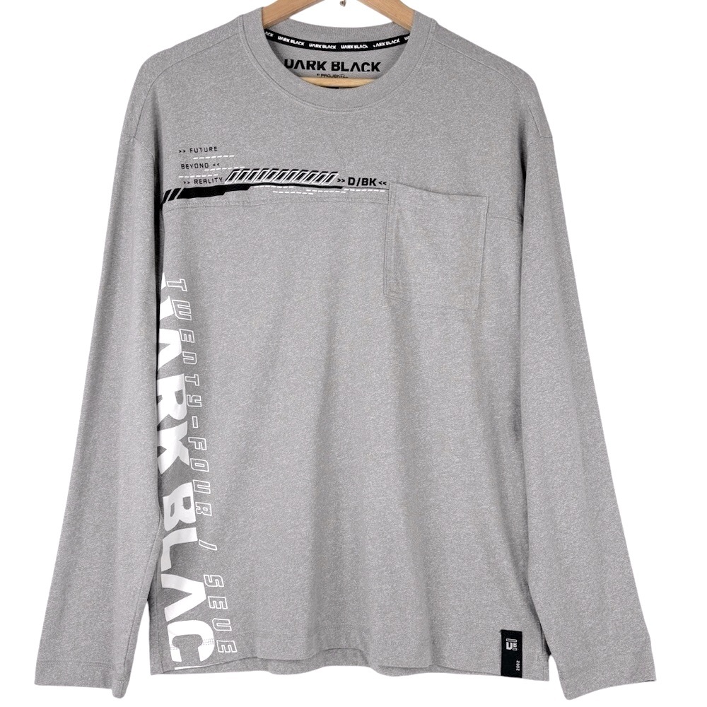 Projek Raw Dark Black Grey Long Sleeve Graphic Print Crew Neck Tee M